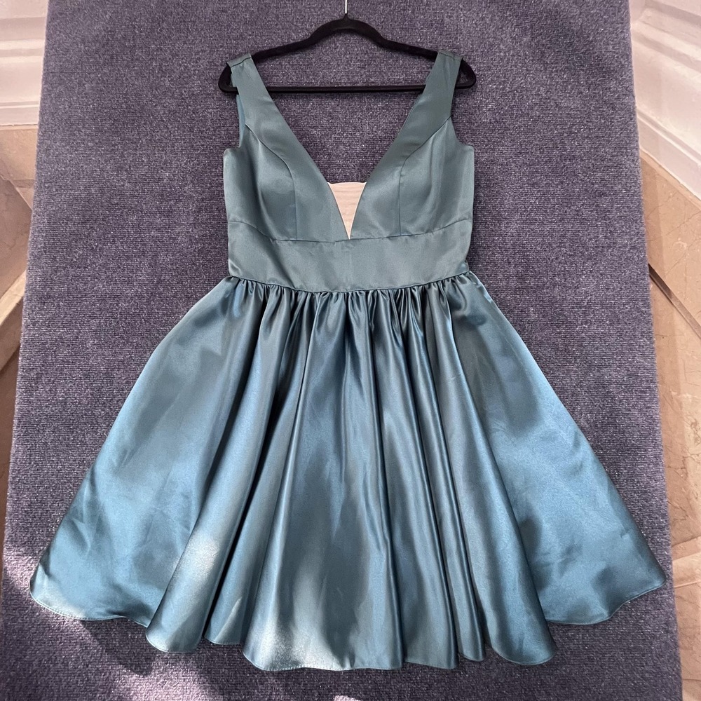 JJ's House Dress Womens US 10 UK 12 EU 40 Peacock Blue Satin Fit Flare New Tags